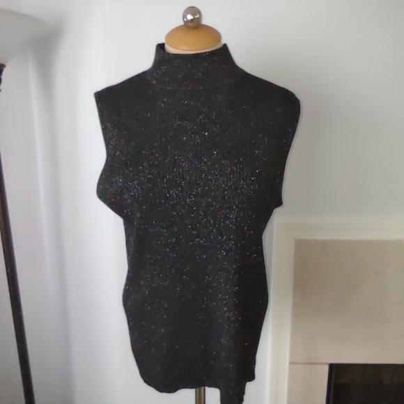 Black shimmer mock neck sleeveless sweater XL - Picture 3 of 8